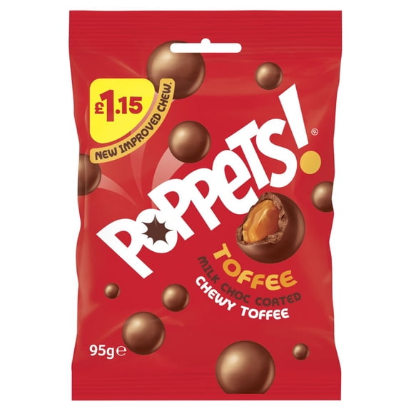 Poppets Milk Choc Coated Chewy Toffee 95g (pack of 12)