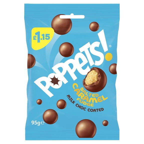 Poppets Salted Caramel Fudge Milk Choc Coated 95g (pack of 12)