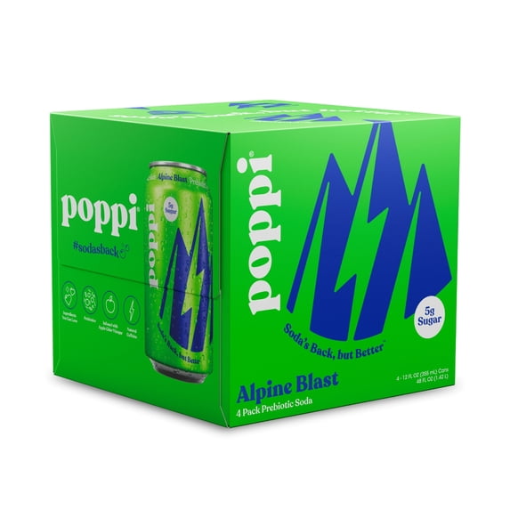 Poppi Alpine Blast Prebiotic Soda, 12 oz, 4 Pack Cans (Pack of 2)