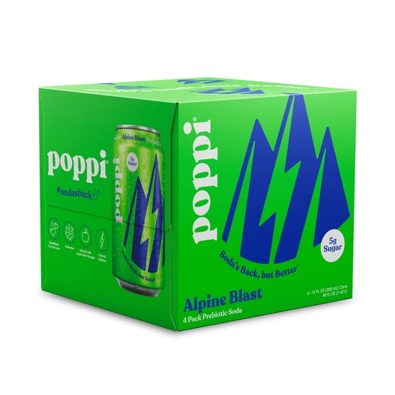 Poppi Alpine Blast Prebiotic Soda, 12 oz, 4 Pack Cans (Pack of 2)