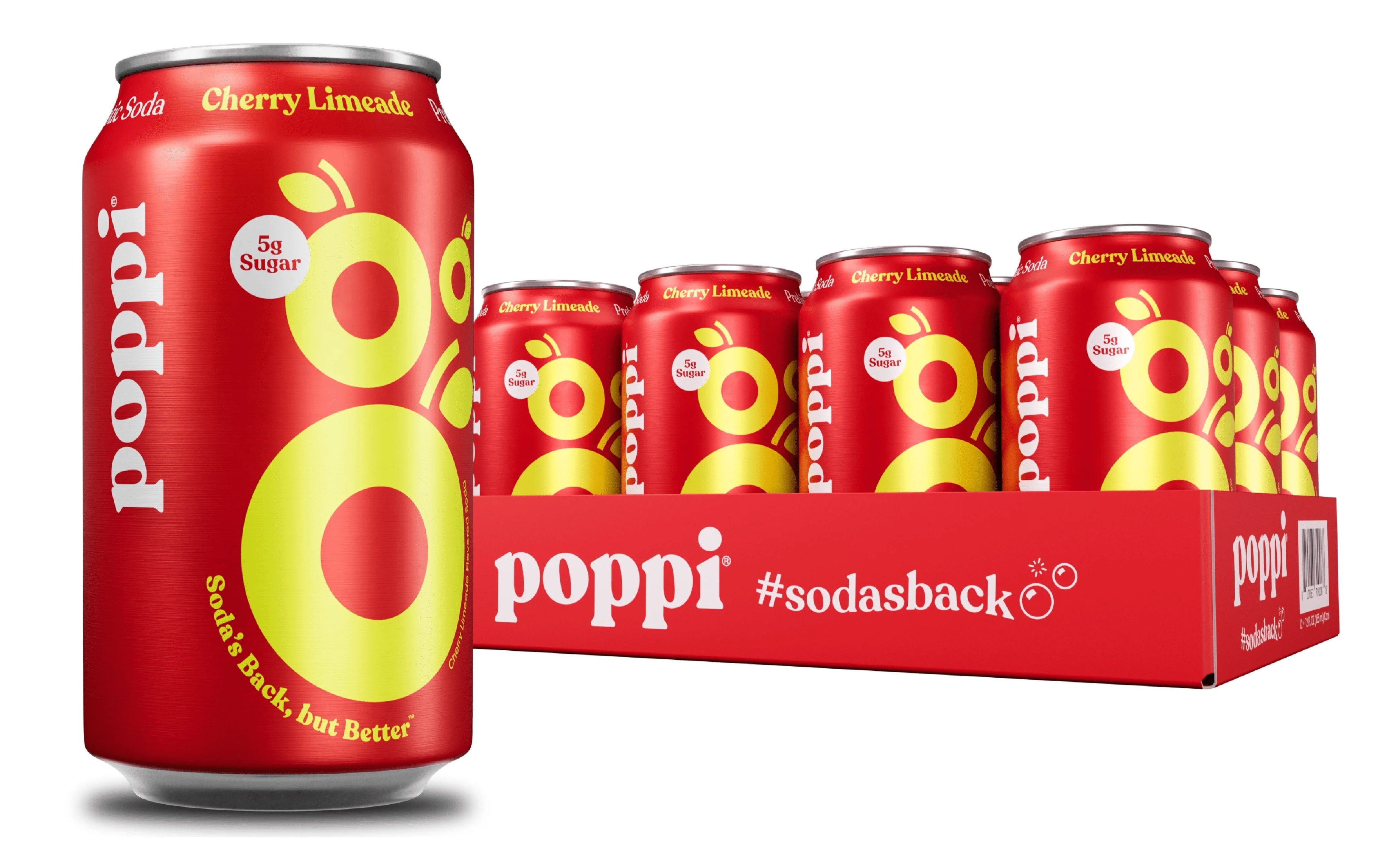 Free Shipping! poppi Cherry Limeade Prebiotic Soda 12 oz, 12 Pack