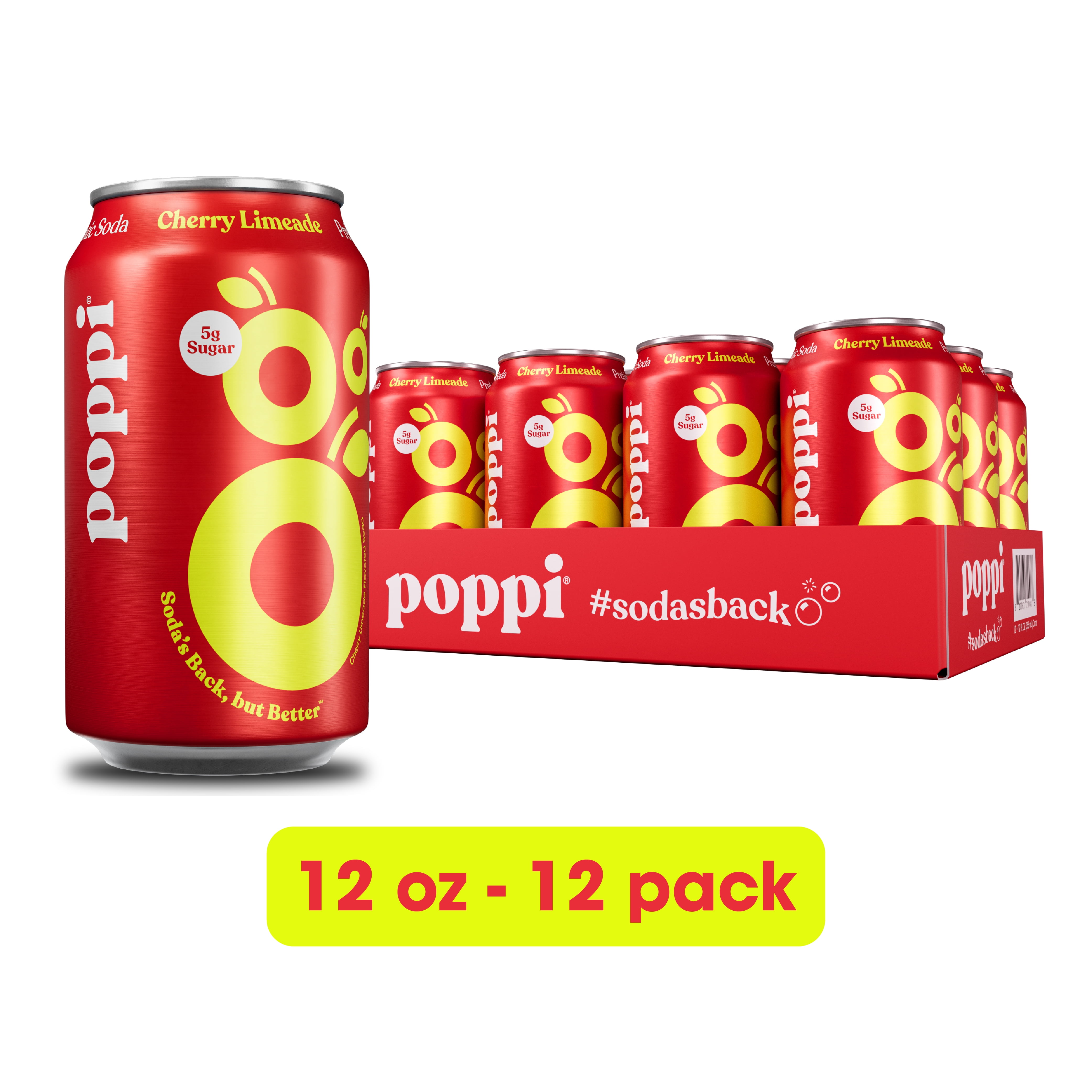 (12 pack) Poppi Cherry Limeade Prebiotic Soda, 12 oz, 1 Pack Can