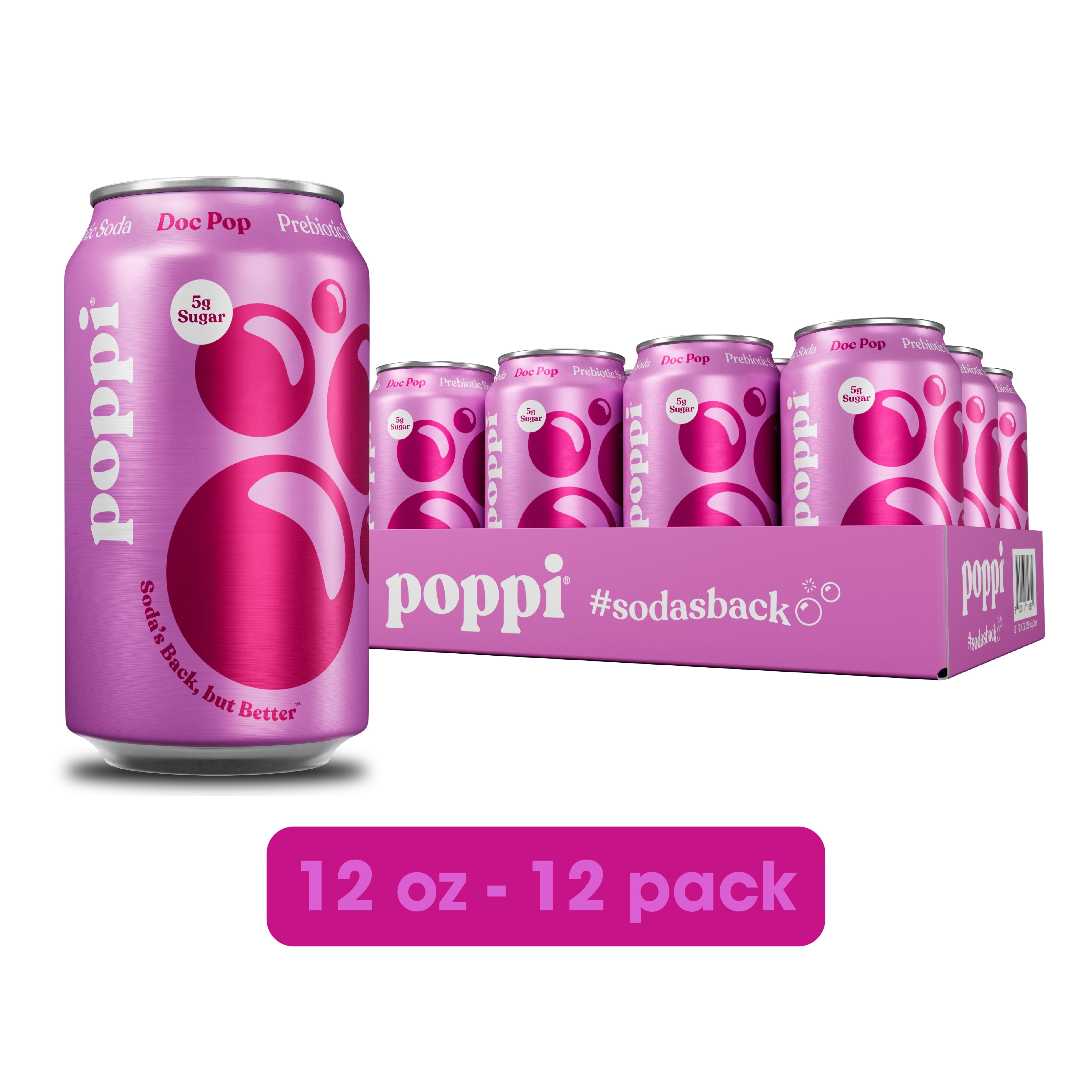 Poppi Doc Pop Prebiotic Soda, 12 oz, 12 Pack Cans