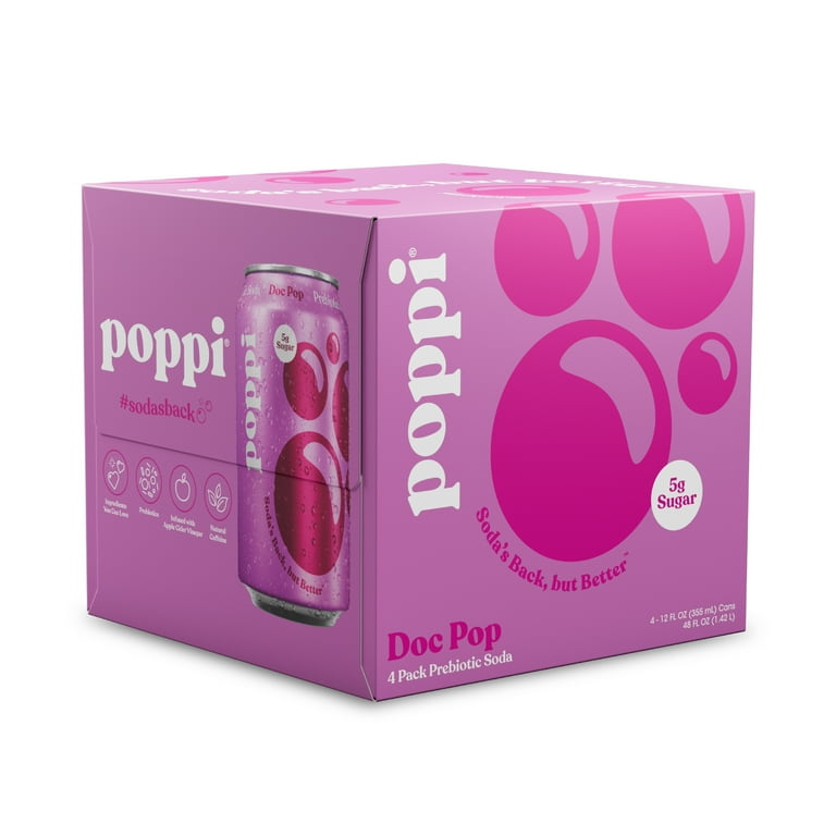 poppi, Prebiotic Soda, 12 fl oz, 4 Pack Cans, with Unfiltered