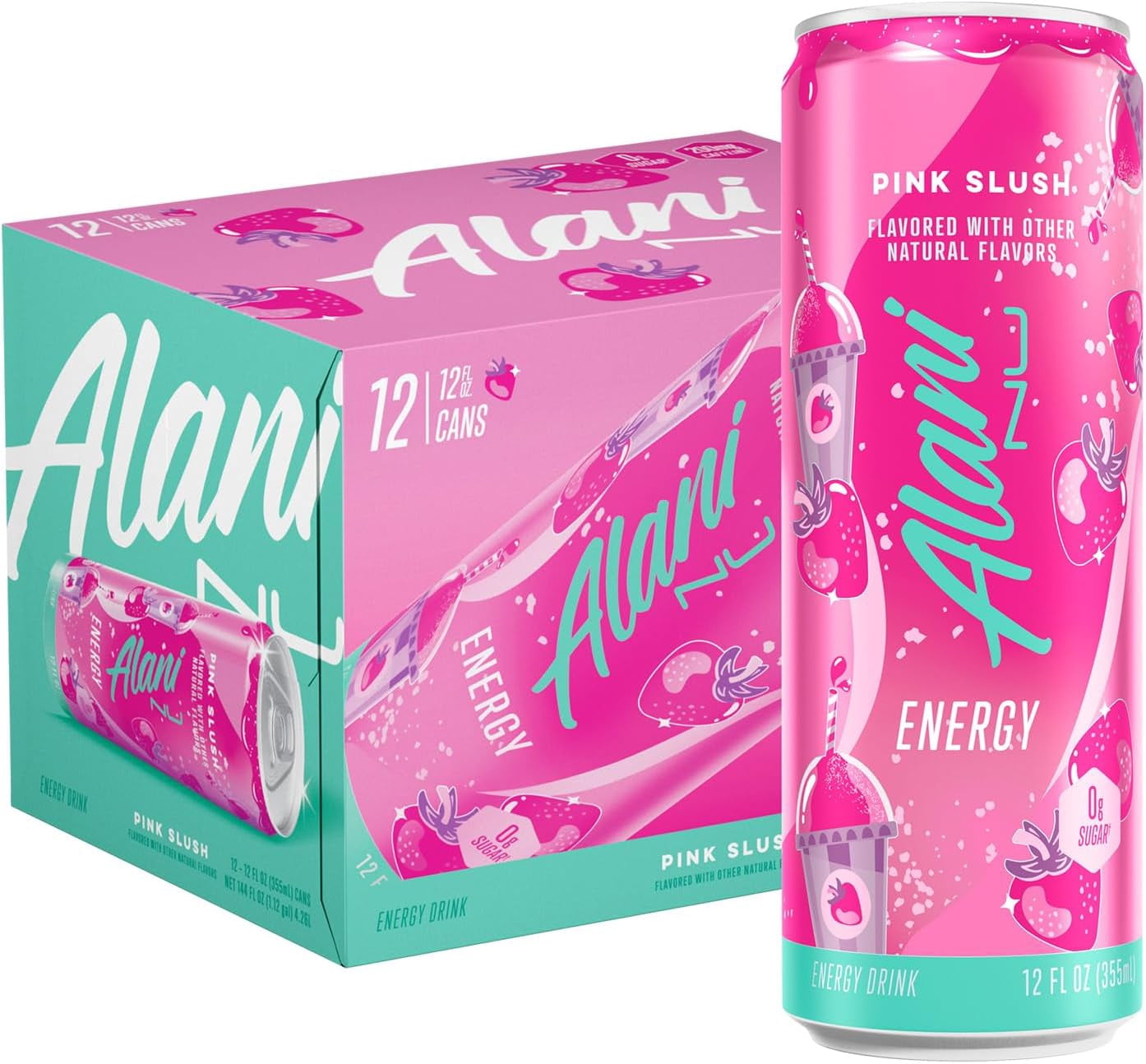 Alani Nu Energy Drink Pink Slush, 12oz Cans, 6-Pack