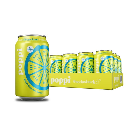 (12 pack) poppi Ginger Lime Prebiotic Soda, 12 oz, 1 Pack Can