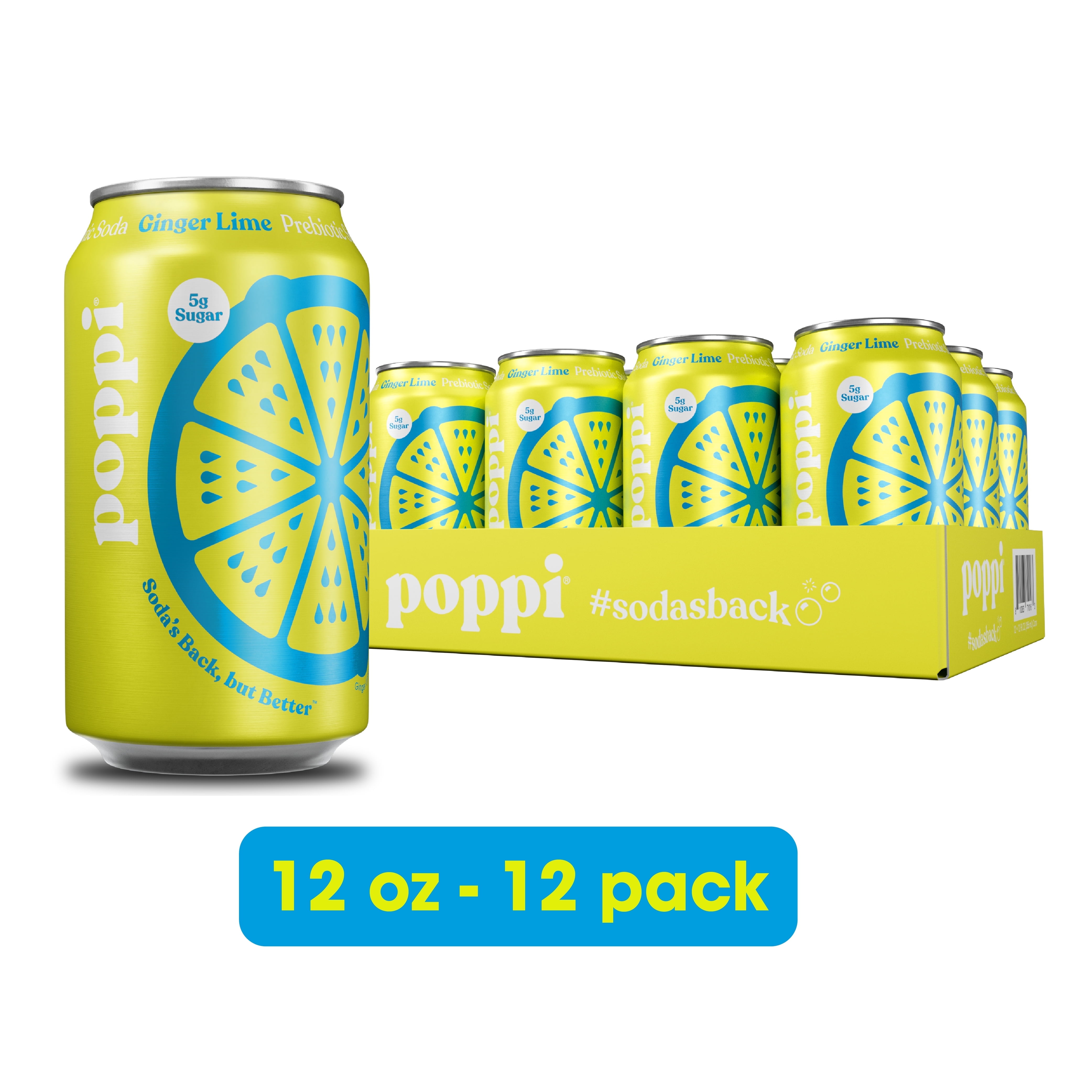 sodapops① Poppi Ginger Lime Prebiotic Soda, 12 oz, 12 Pack Cans