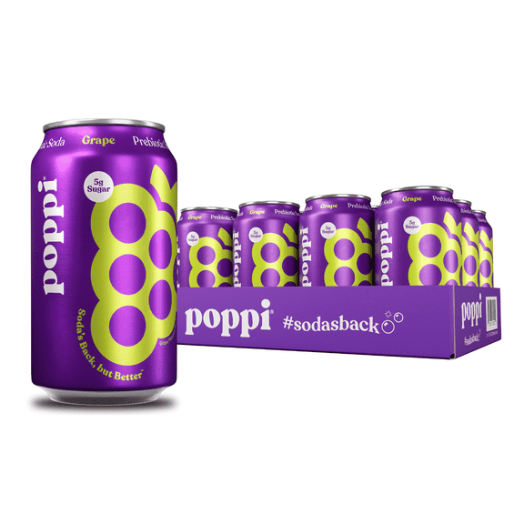 (12 pack) Poppi Grape Prebiotic Soda, 12 oz, 12 Pack Cans