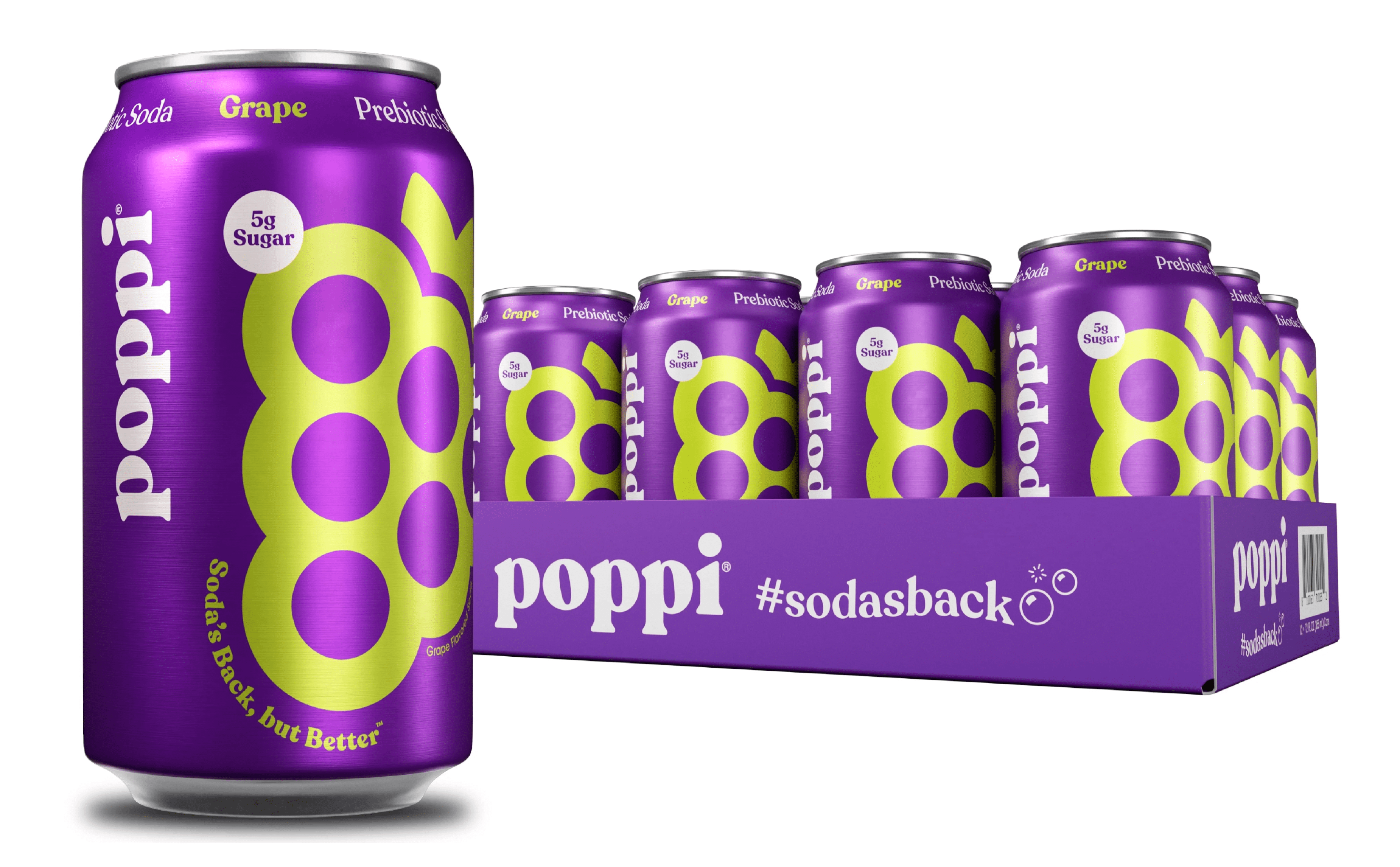 (1 pack) Poppi Grape Prebiotic Soda, 12 oz, 12 Pack Cans
