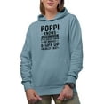 thumbnail image 1 of Poppi Knows Everything, If He Doesn't, He Makes Stuff Really Fast, Funny Granddad, Light Blue Hooded Sweatshirt or Hoodie, XL, 1 of 5