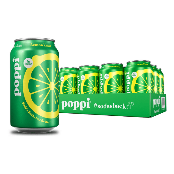 (12 pack) Poppi Lemon Lime Prebiotic Soda, 12 oz, 1 Pack Can