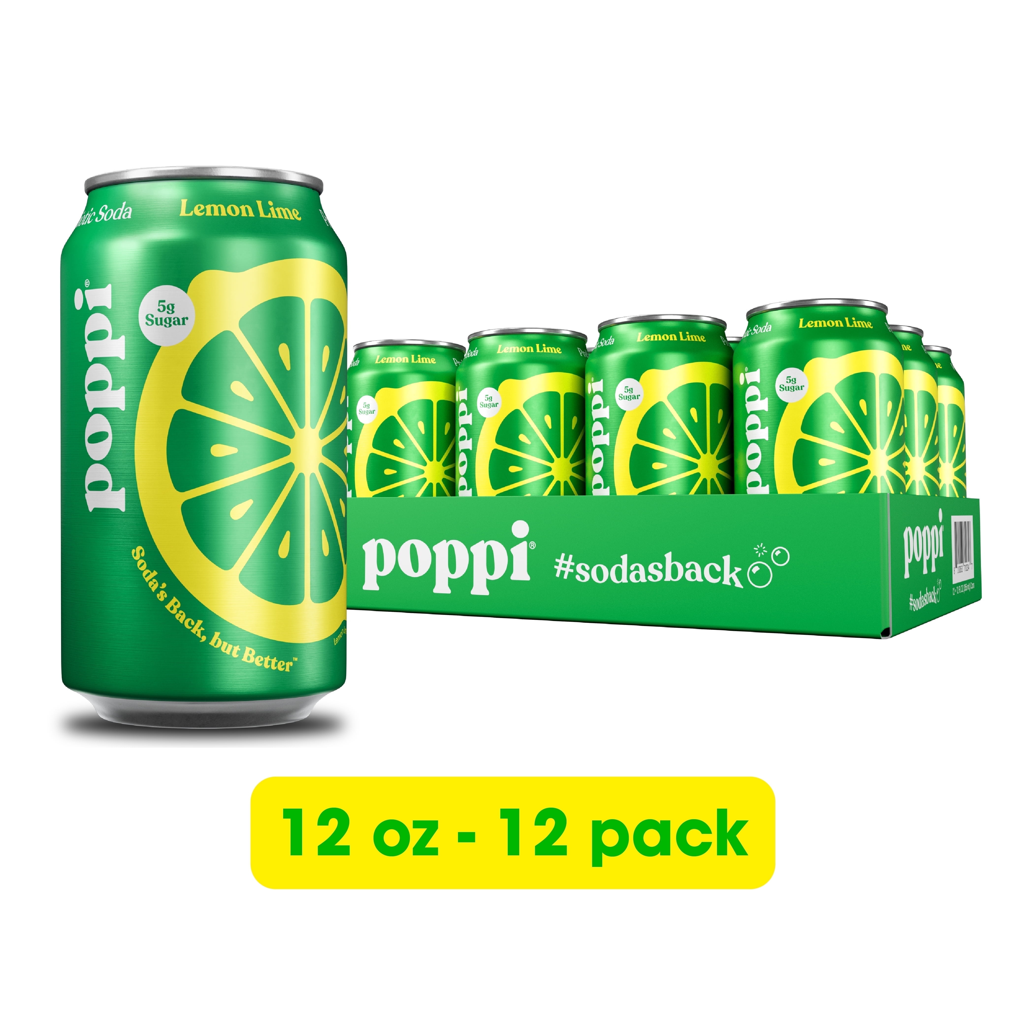 (12 pack) Poppi Lemon Lime Prebiotic Soda, 12 oz, 1 Pack Can