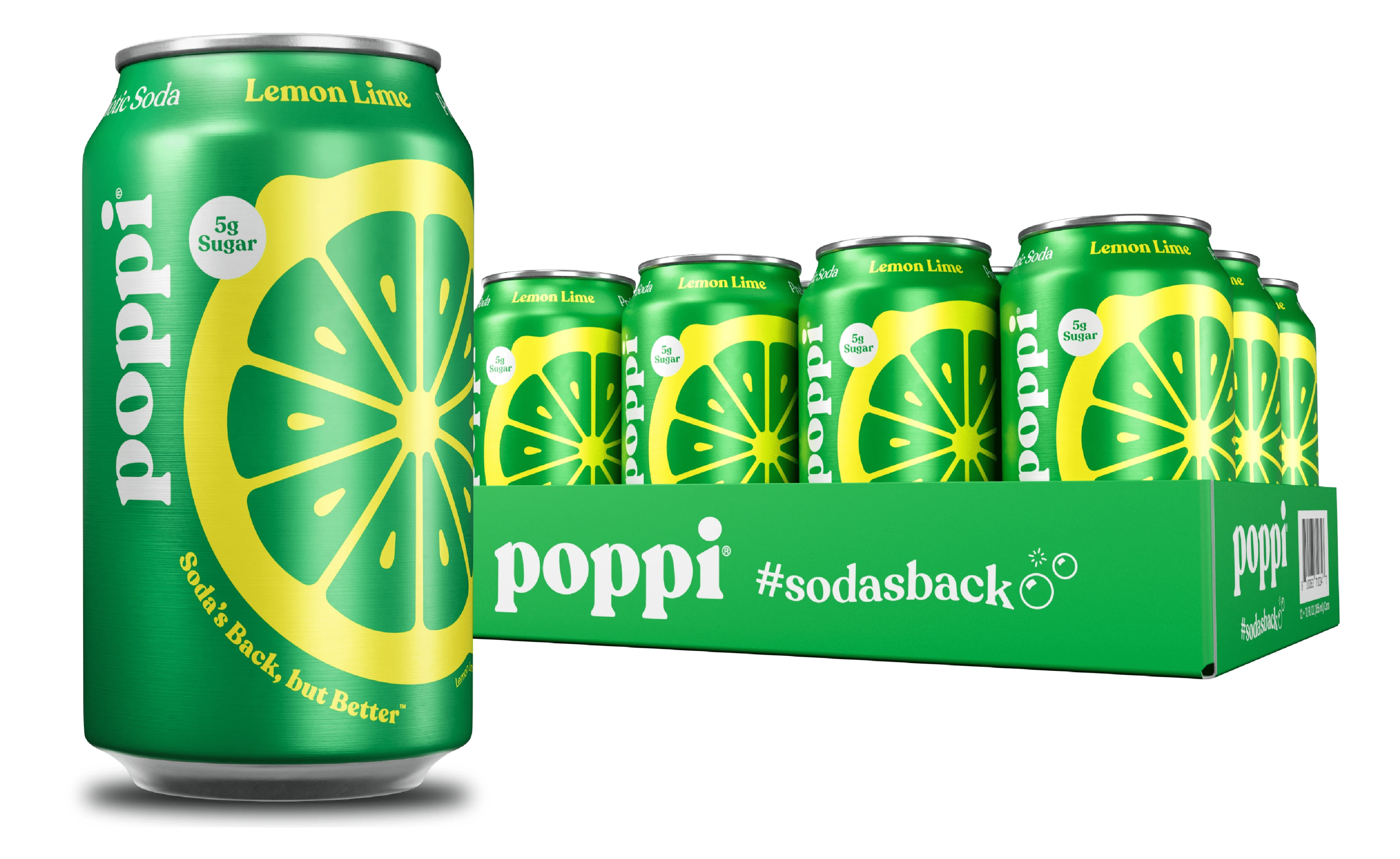 poppi, Prebiotic Soda, Lemon Lime, 12 fl oz, 12 Pack Cans