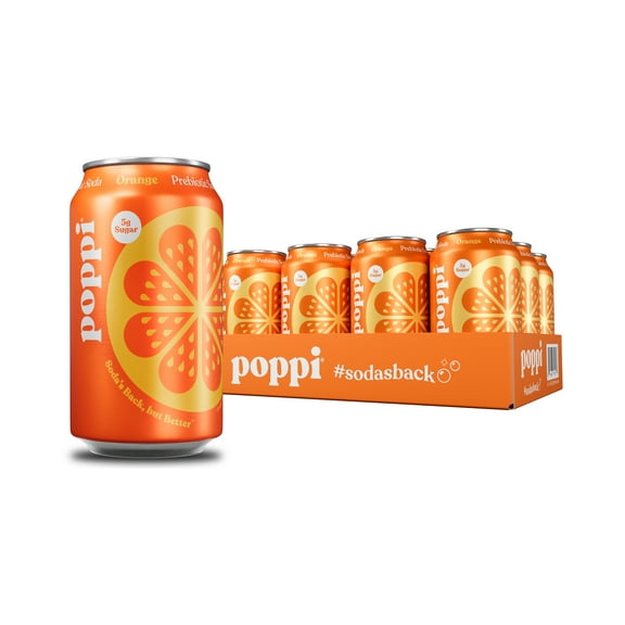 (12 pack) Poppi Prebiotic Soda, Orange, 12 oz, 12 Pack Cans
