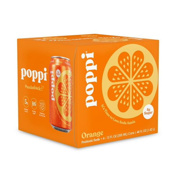 Poppi Orange Prebiotic Soda 4-Pack, 12 fl oz