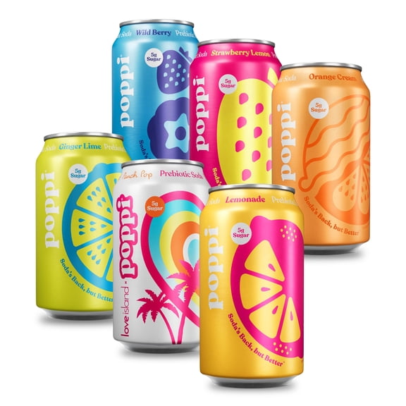 Poppi Prebiotic Soda, Bombshells Variety Pack, 12 oz, 12 Pack Cans