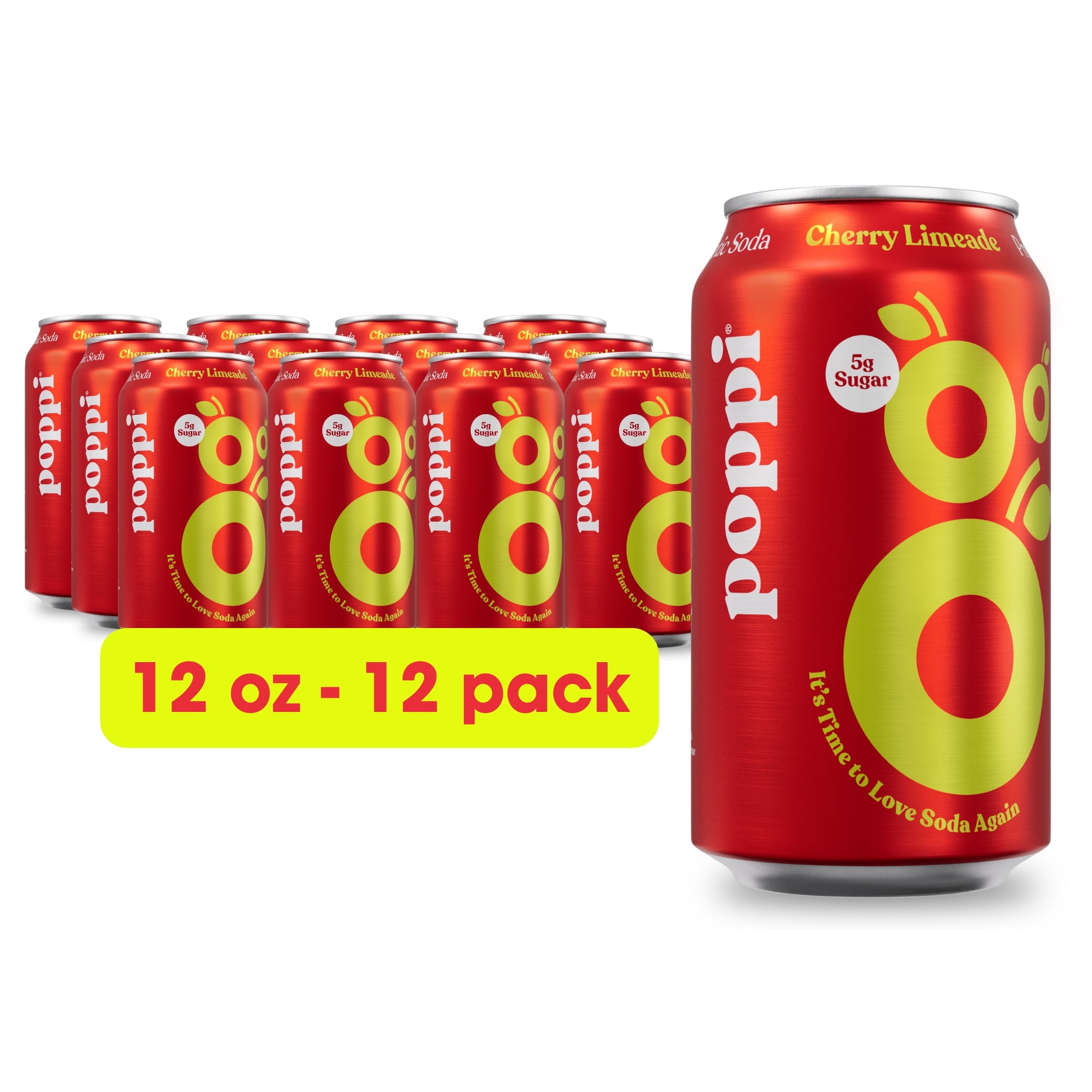 Poppi Cherry Limeade Prebiotic Soda, 12 oz, 12 Pack Cans - Walmart ...