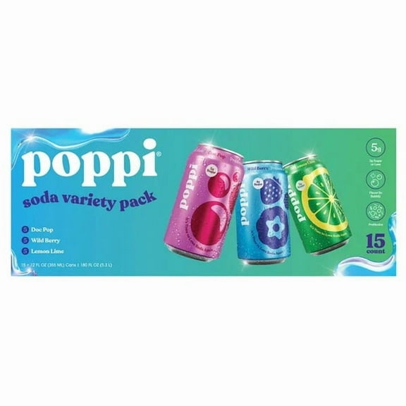 Poppi Prebiotic Soda, Fall Variety Pack, 12 Fluid Ounce (Pack of 15)