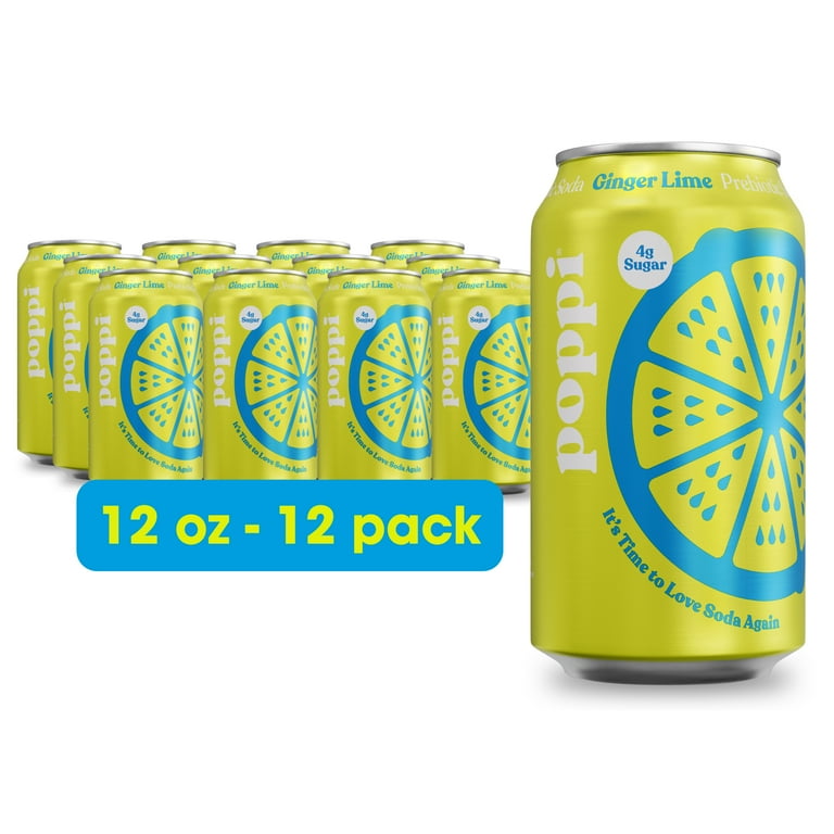 poppi Prebiotic Soda, Ginger Lime, 12 Pack, 12 oz Cans, Apple