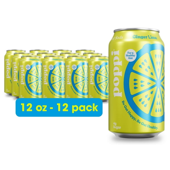 Poppi Prebiotic Soda, Ginger Lime, 12 Pack, 12 oz