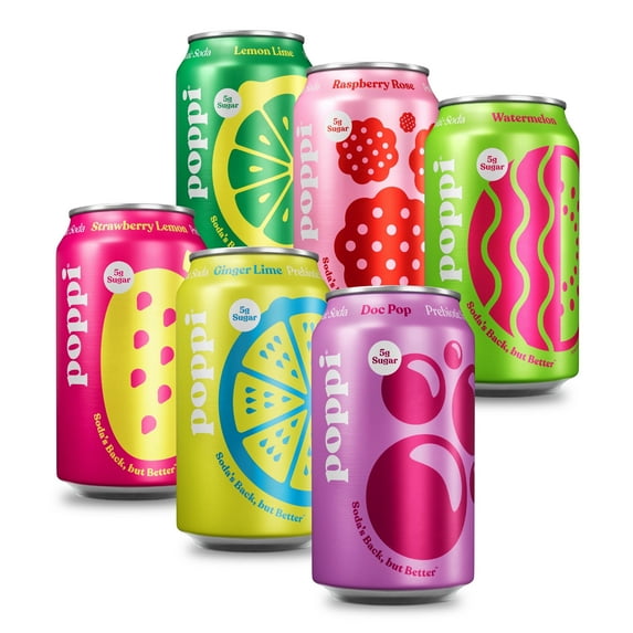 Poppi Prebiotic Soda, Party Starters Variety Pack, 12 oz, 12 Pack Cans
