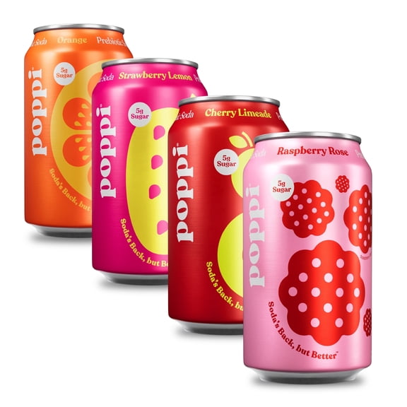 Poppi Prebiotic Soda, Short List Variety Pack, 12 oz, 12 Pack Cans