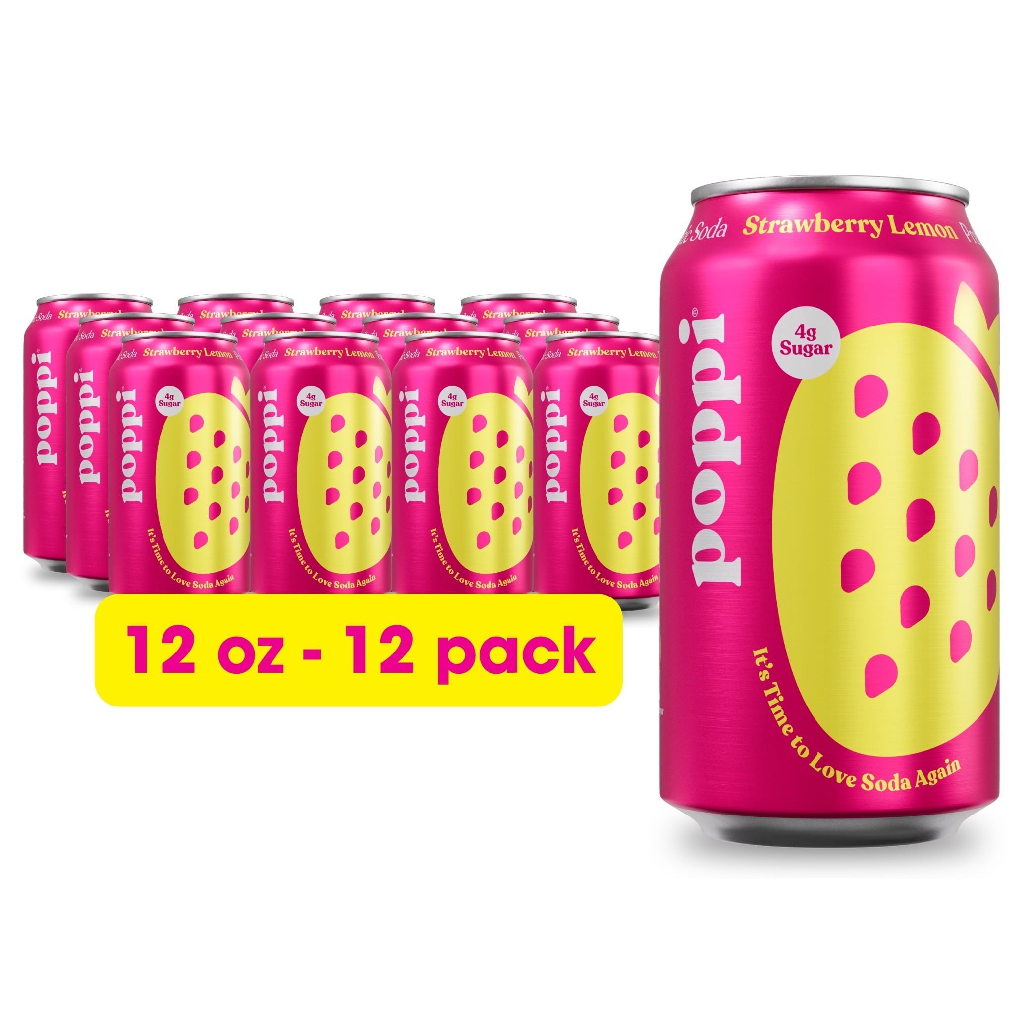 Poppi Strawberry Lemon Prebiotic Soda, 12 oz, 12 P