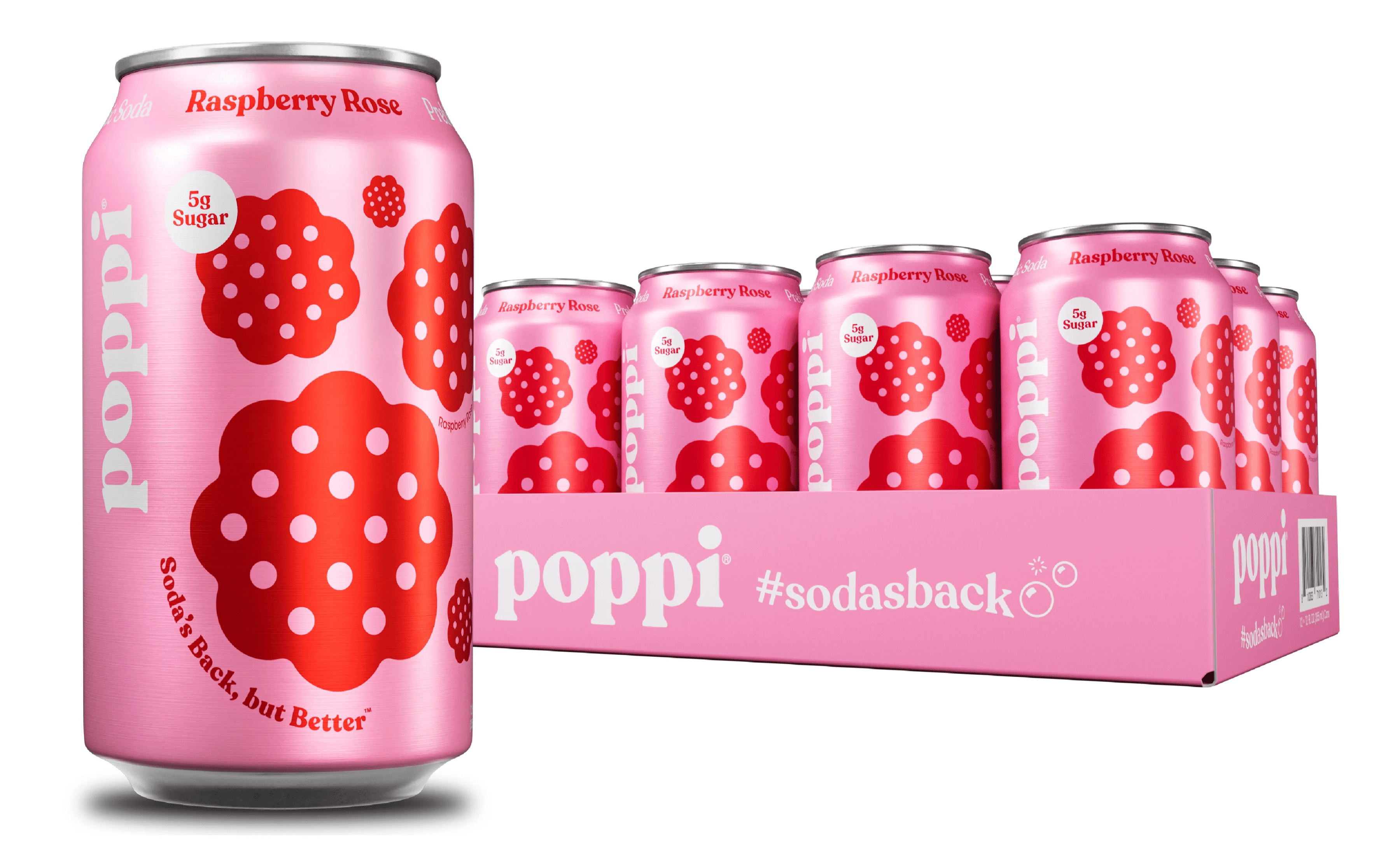 (12 pack) Poppi Raspberry Rose Prebiotic Soda, 12 oz, 1 Pack Can