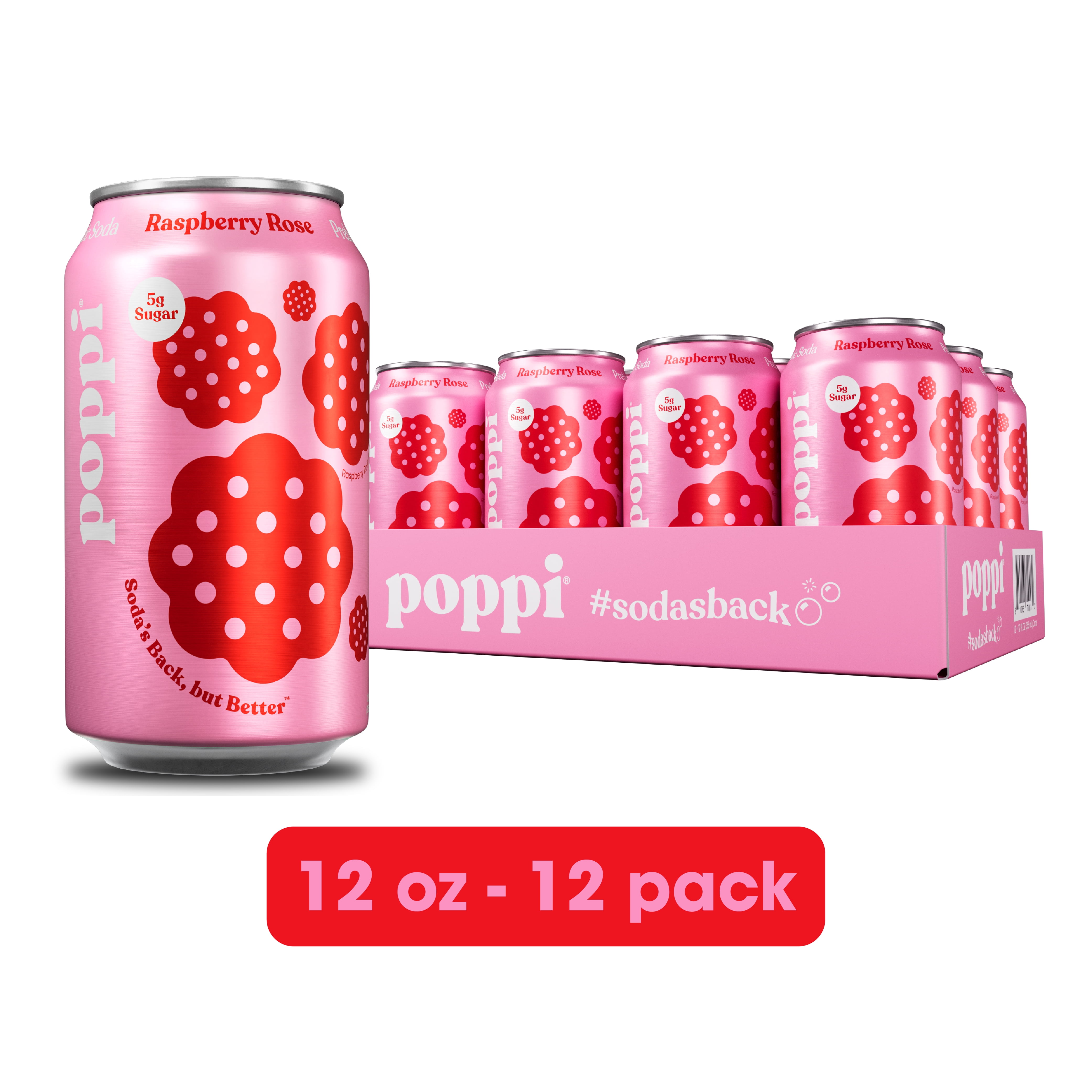Free Shipping! poppi Raspberry Rose Prebiotic Soda 12 oz Can Pack with ...