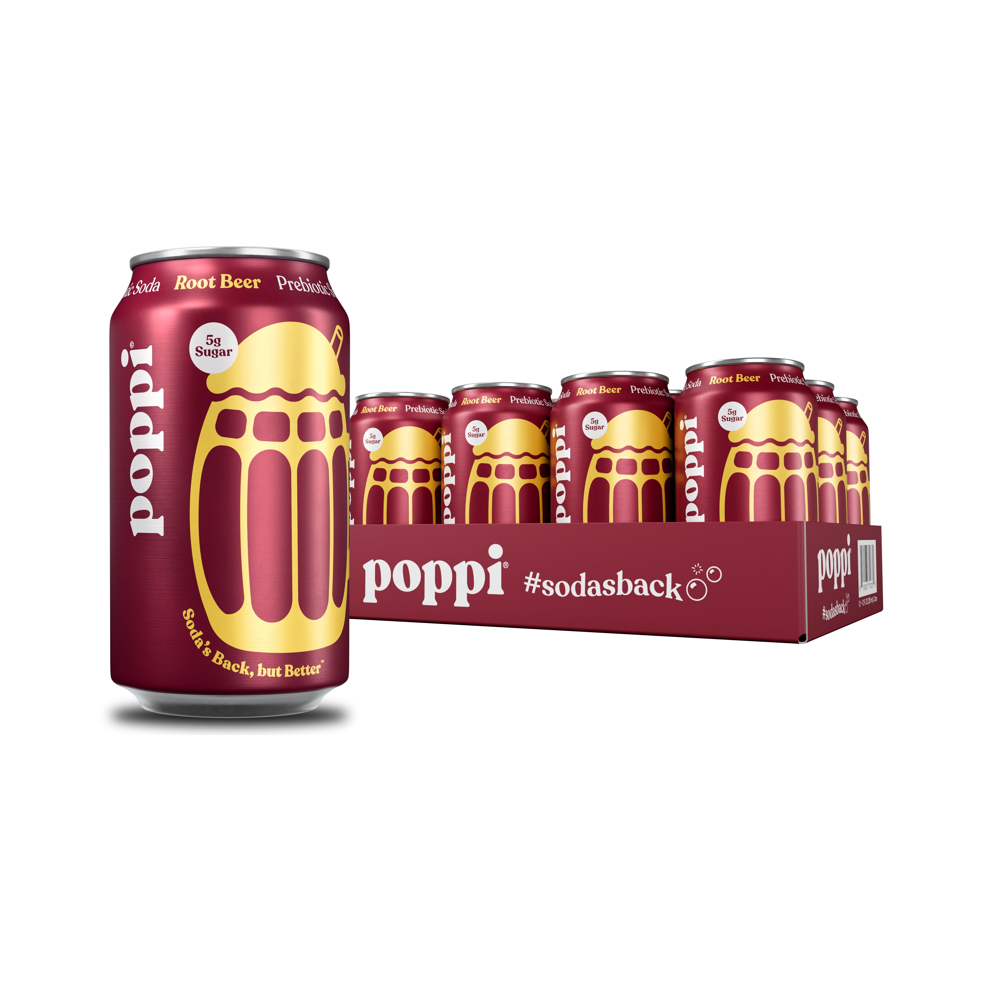 poppi Root Beer Prebiotic Soda, 12 oz Cans, 12 Pack, Low Sugar, 35