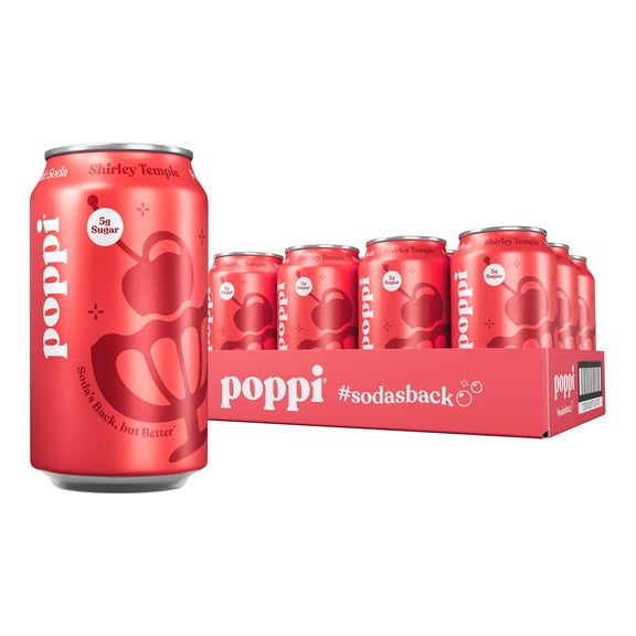 (12 pack) Poppi Shirley Temple Prebiotic Soda, 12 oz, 12 pack cans