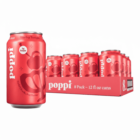 Poppi Shirley Temple Prebiotic Soda, 12oz, 8 Pack