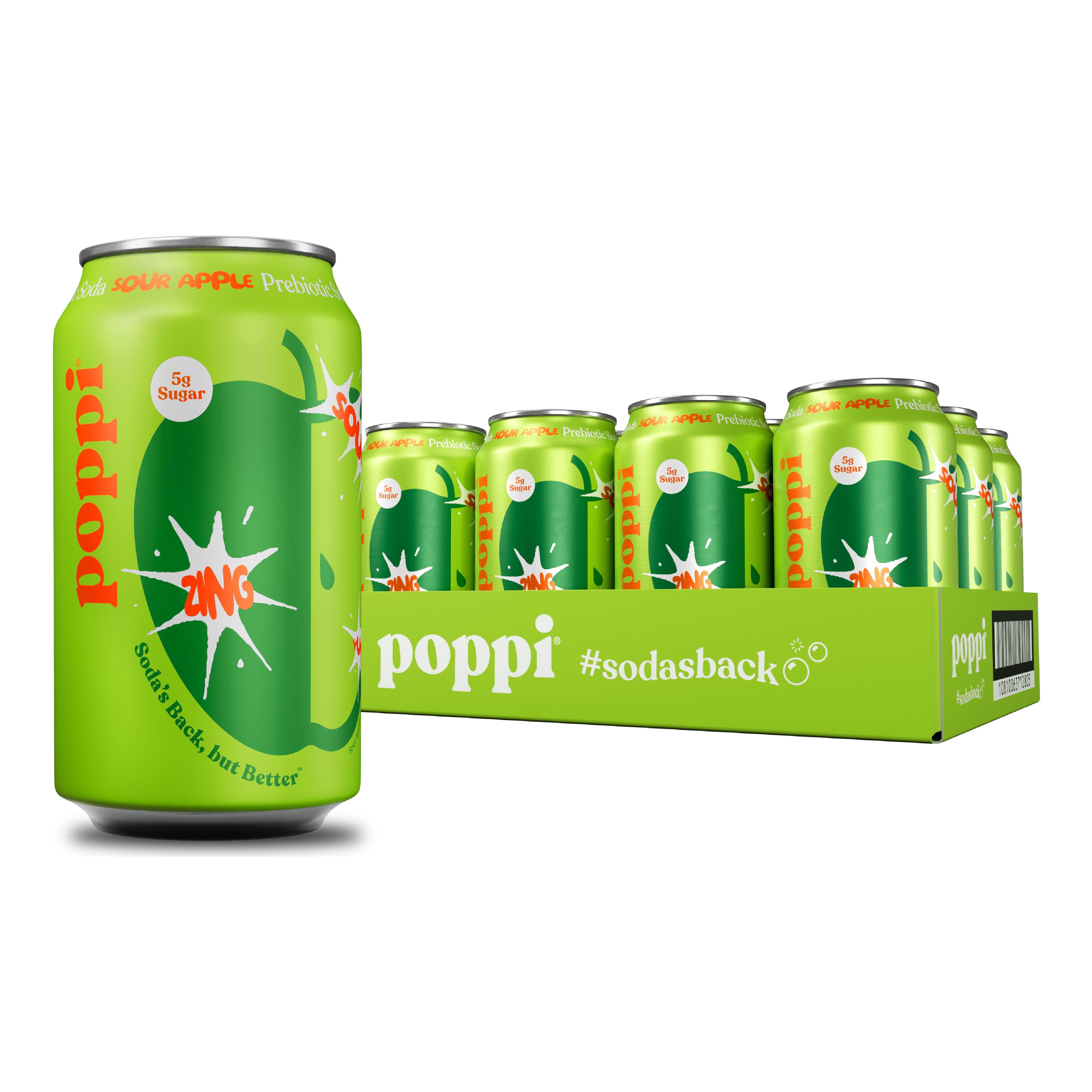 Poppi Sour Apple Prebiotic Soda, 12 oz, 12 Pack Cans