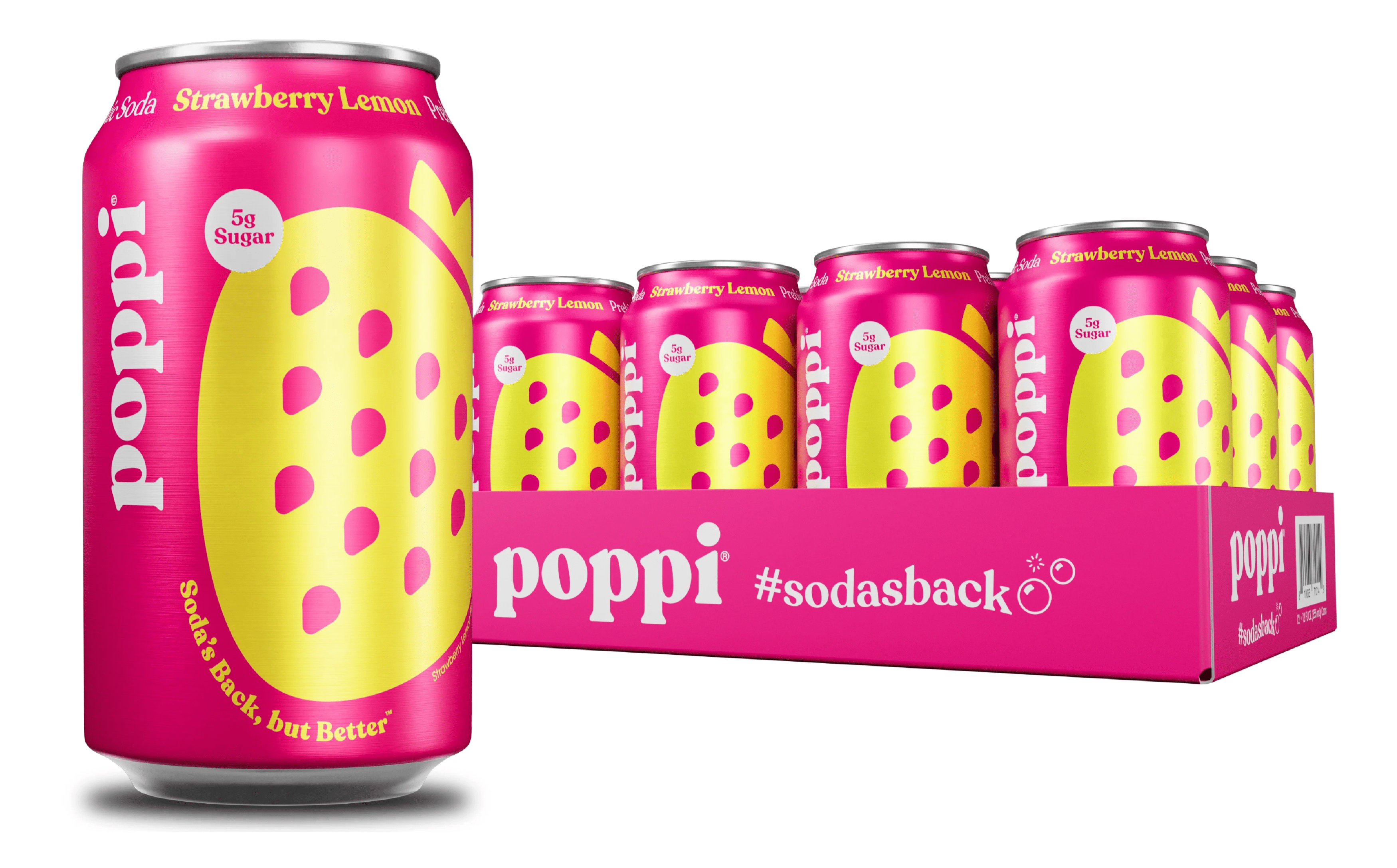 (12 pack) poppi Strawberry Lemon Prebiotic Soda, 12 oz, 12 Pack Cans