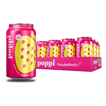 (12 pack) poppi Strawberry Lemon Prebiotic Soda, 12 oz, 12 Pack Cans