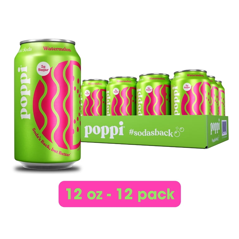 poppi Watermelon Prebiotic Soda, 12 oz Cans, 12 Pack, Low Sugar