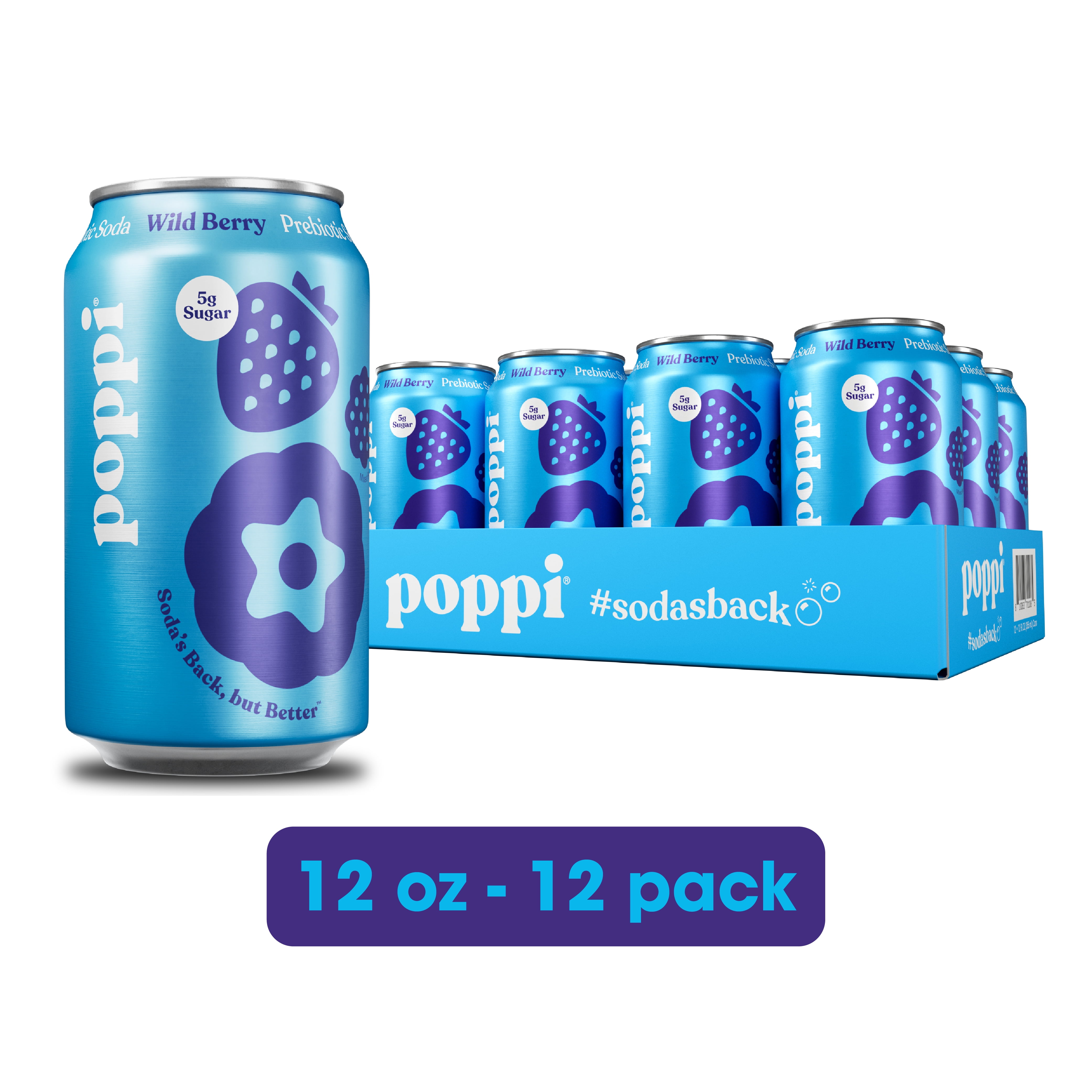 Poppi Wild Berry Prebiotic Soda, 12 oz, 12 Pack Cans