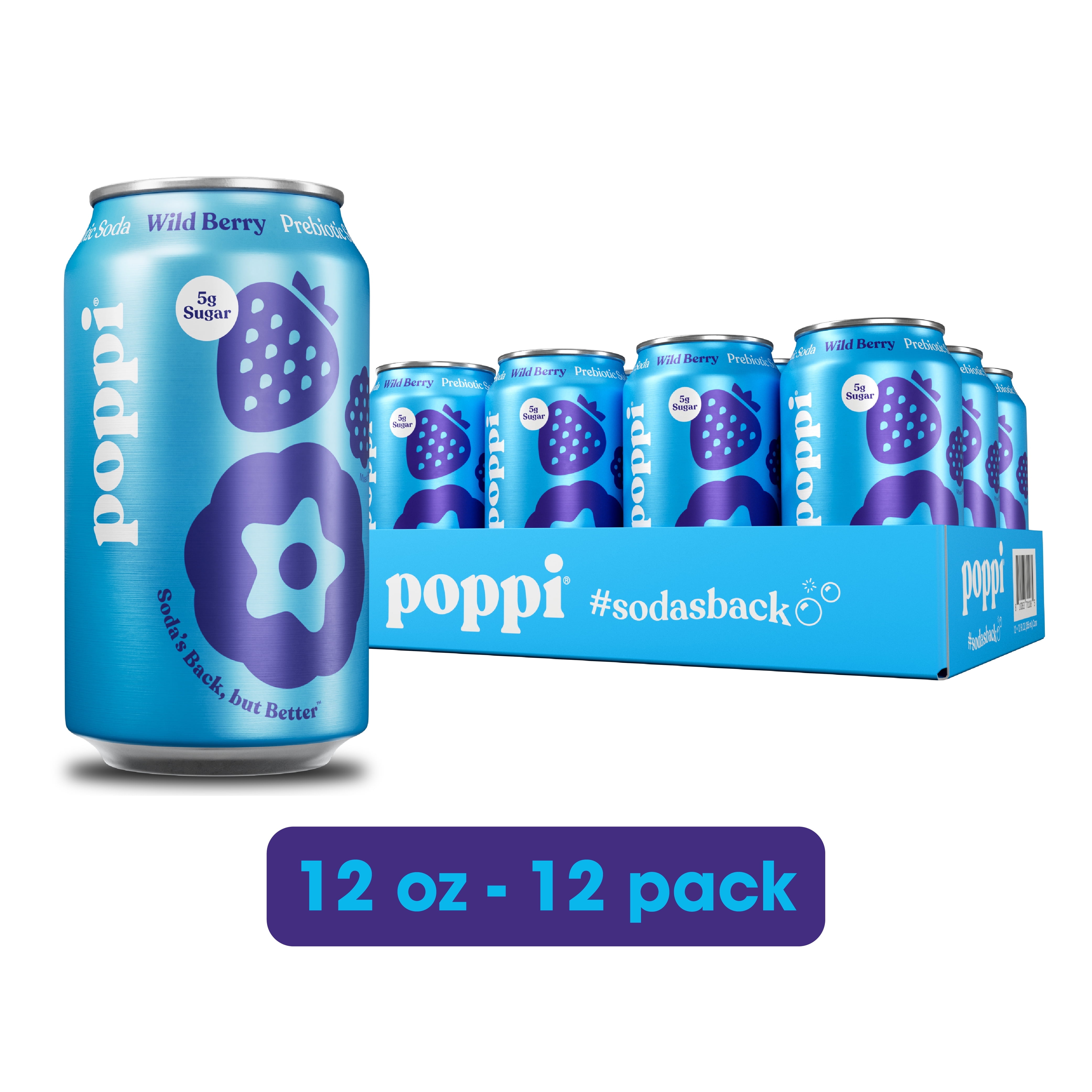 Poppi Wild Berry Prebiotic Soda, 12 oz, 12 Pack Cans