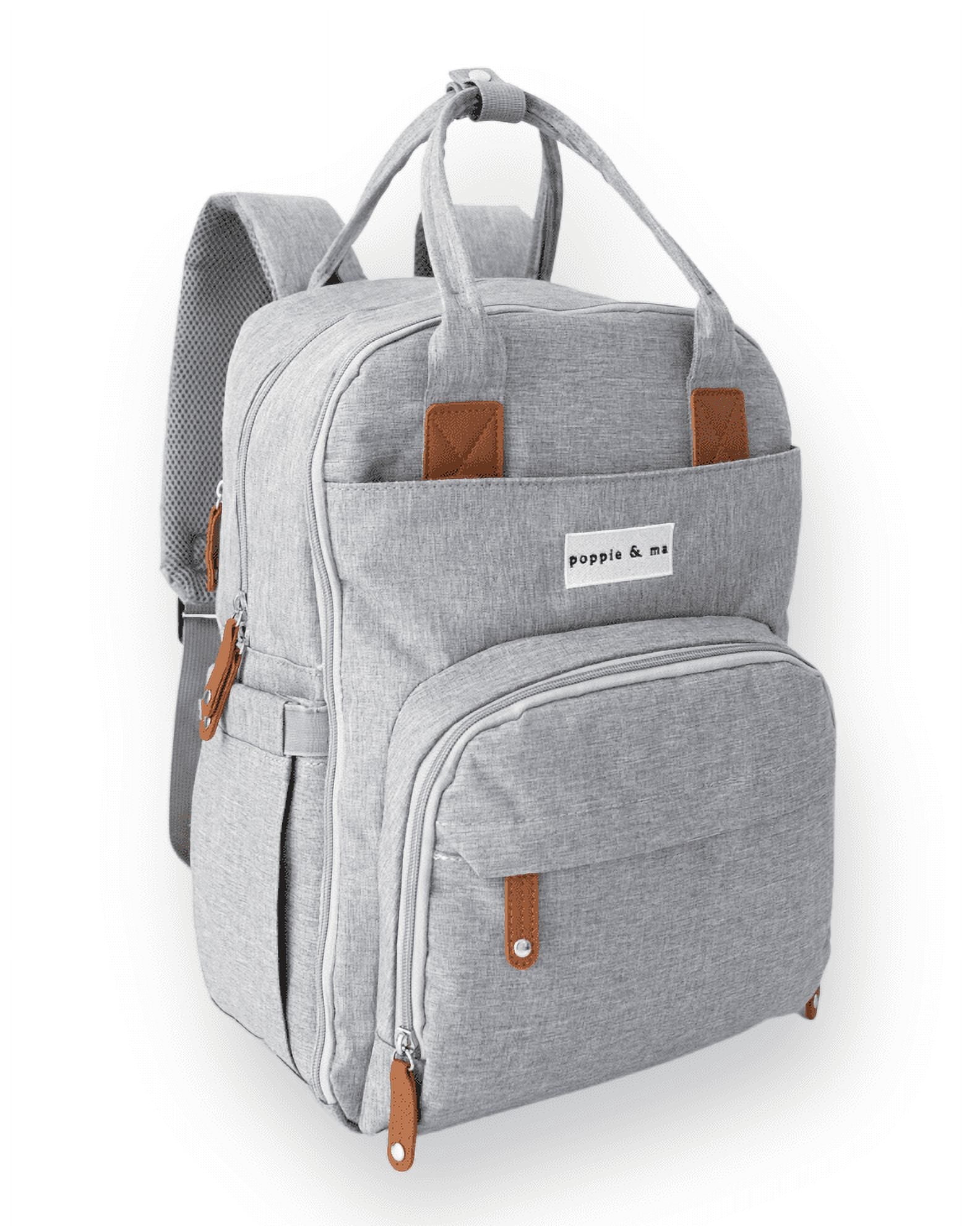 Poppie & Ma Diaper Bag Backpack | Water Resistant and Durable | Multifunction Travel Backpack for Mom and Dad | Gray