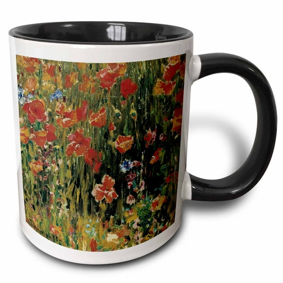 3drose, Poppies by Robert Vonnoh Impressionist Flower Garden, 11oz Two-tone Black Mug