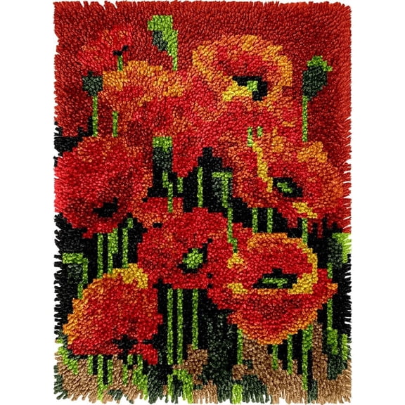 Poppies Easy DIY Latch Hook Rug Kits DIY Tapestry Crochet Hooking Mat Making Kits With Printed Pattern Canvas Needlework Kits 52x38cm n-91)