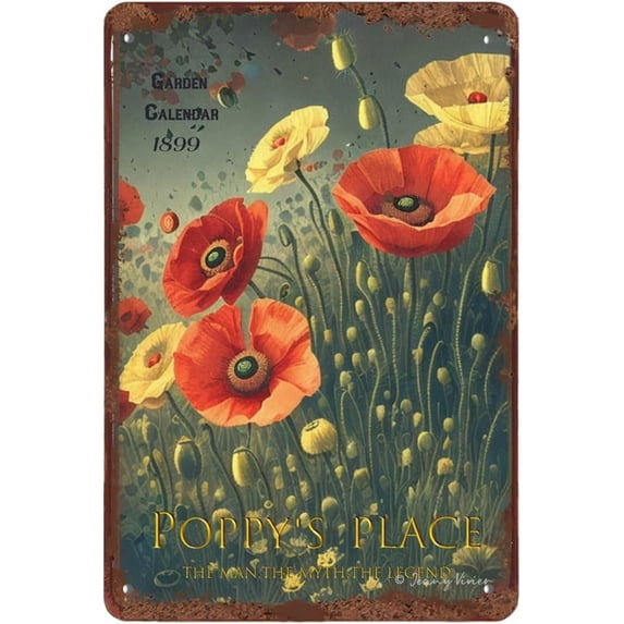 Poppies Floral Art Floral Garden Sign The Field of Poppies Vintage Metal Tin Signs for Men Women Wall Art Decor for Home Bars Clubs Cafes Farmhouse Garage Yard Flower Shop 12x16 Inches
