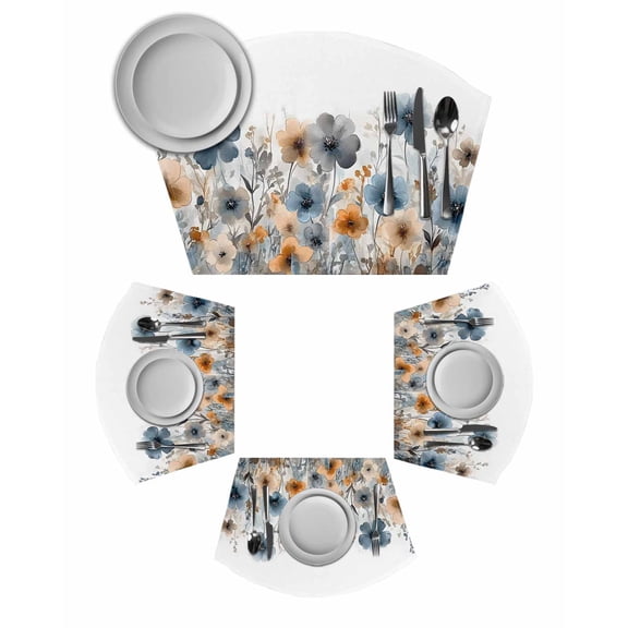Poppies Floral Wedge Shaped Placemats Set of 2, Cotton Linen Fan Place Mats, Spring Botanical Flowers Summer Washable Table Mats for Holiday Wedding Party Dinning Coffee Tables 11.8"x17.5"