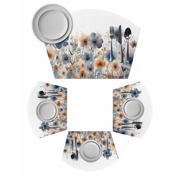 Poppies Floral Wedge Shaped Placemats Set of 2, Cotton Linen Fan Place Mats, Spring Botanical Flowers Summer Washable Table Mats for Holiday Wedding Party Dinning Coffee Tables 11.8"x17.5"