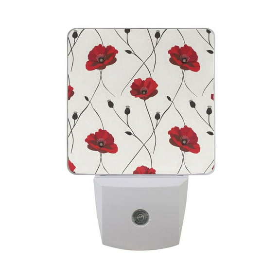 Poppies Flower Night Light 2 Pack LED Nightlight Plug into Wall Dusk to Dawn Sensor Soft White