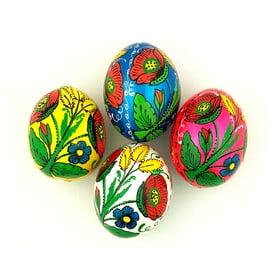 Poppies Flowers - EASTER EGGS - Table Decorations Gifts - Set of 4 - Ukrainian Hand Panted Wooden Eggs 2 1/2"