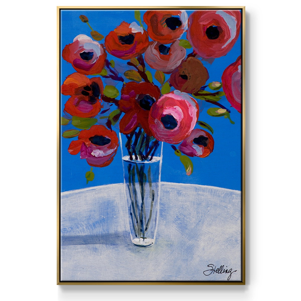 Poppies Framed Premium Gallery Wrapped Canvas - Ready to Hang - 17 x 25 - Gold Floating Frame