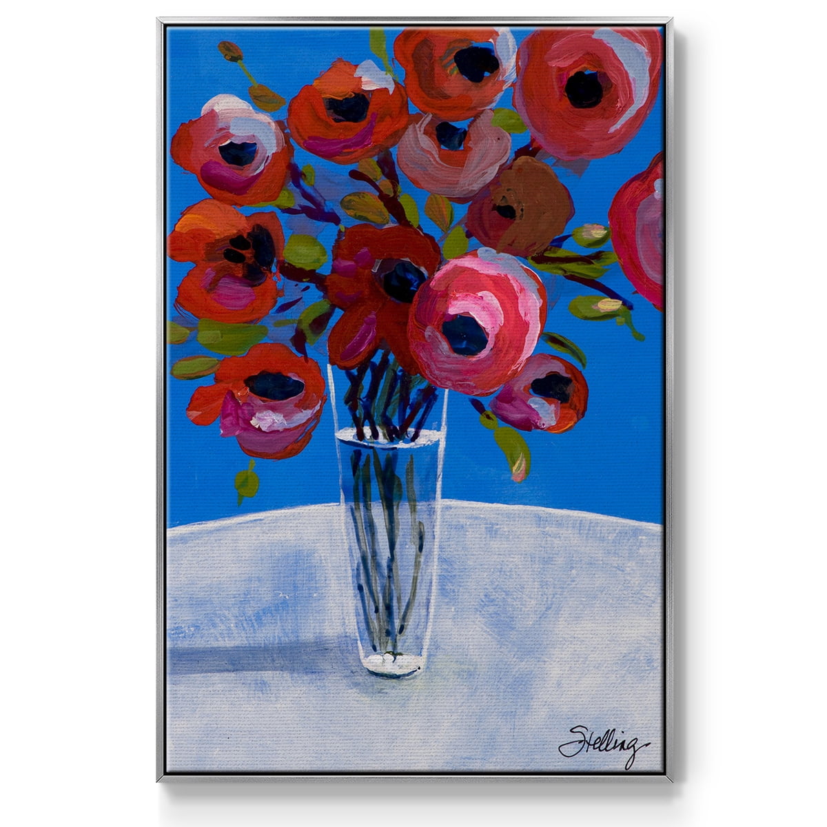 Poppies Framed Premium Gallery Wrapped Canvas - Ready to Hang - 17 x 25 - Silver Floating Frame