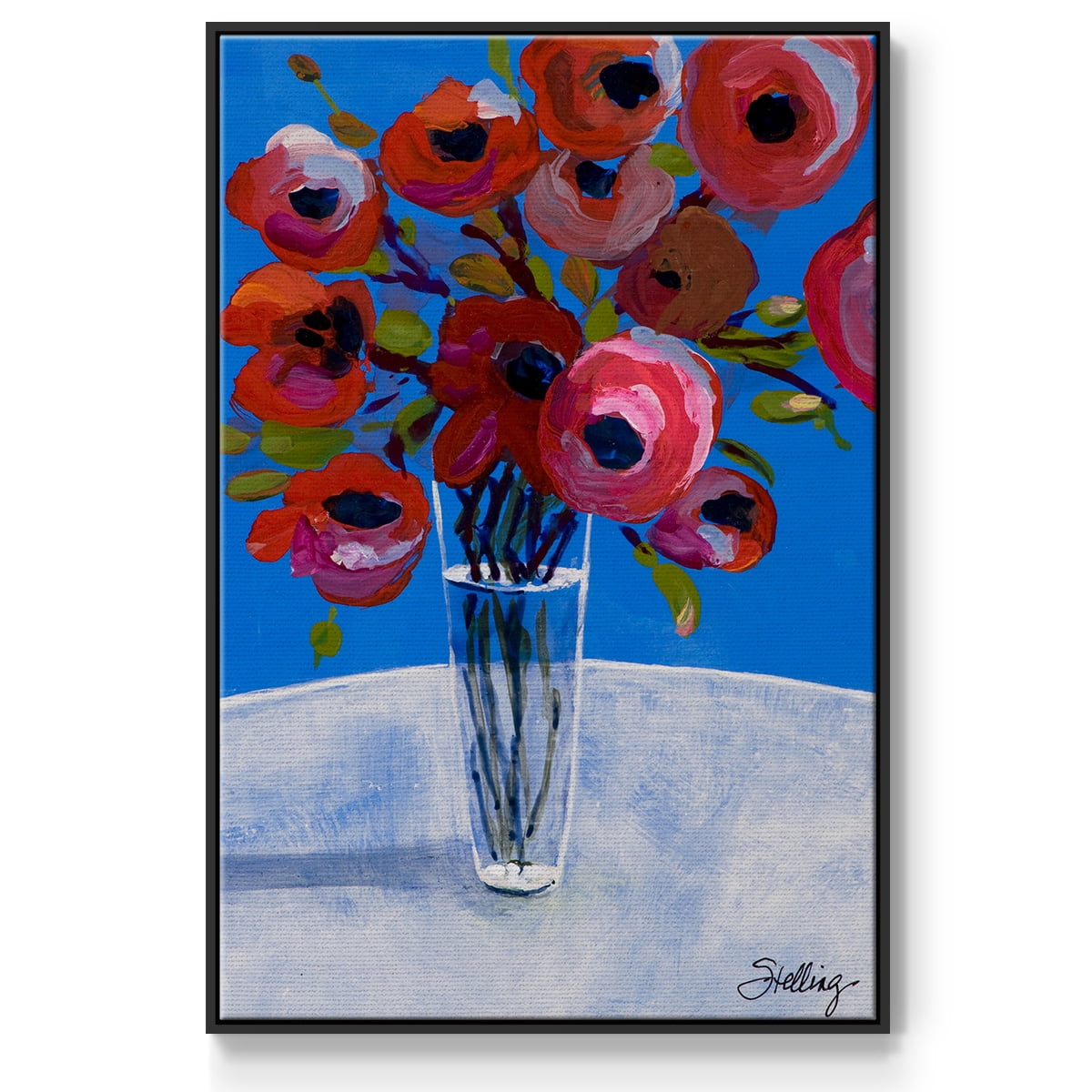Poppies Framed Premium Gallery Wrapped Canvas - Ready to Hang - 27 x 41 - Black Floating Frame
