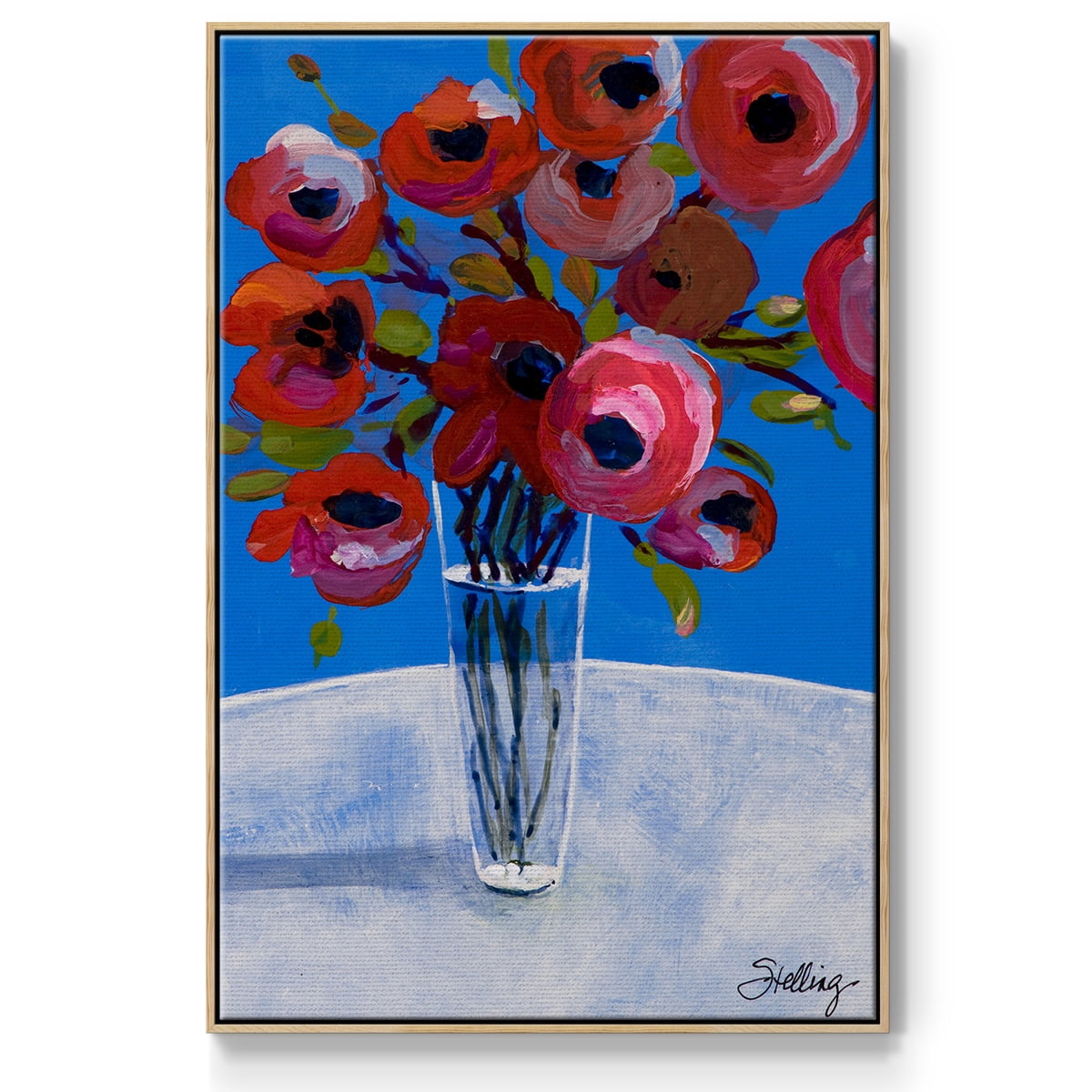 Poppies Framed Premium Gallery Wrapped Canvas - Ready to Hang - 27 x 41 - Natural Wood Floating Frame
